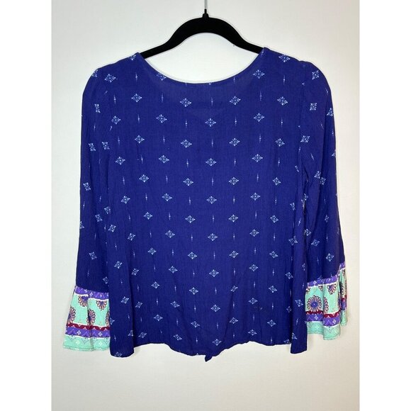 Mudd boho front tie button up 3/4 bell sleeve hippie Womens juniors sz 14/16 - Picture 2 of 5